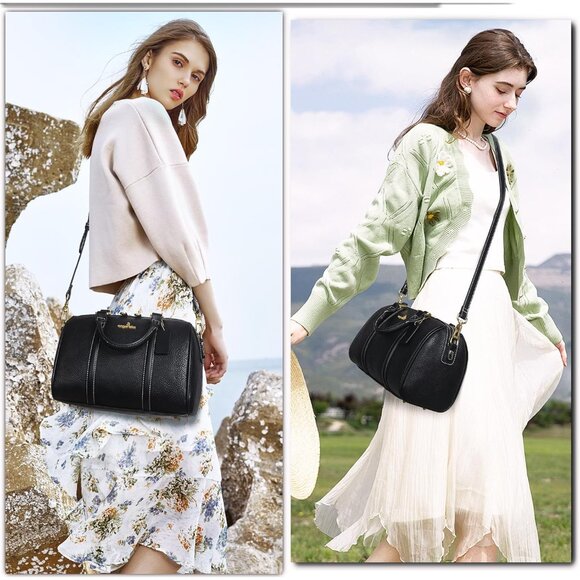 Timeless Vegan Leather Satchel Handbag with Detachable Shoulder Strap - Black - Picture 8 of 9